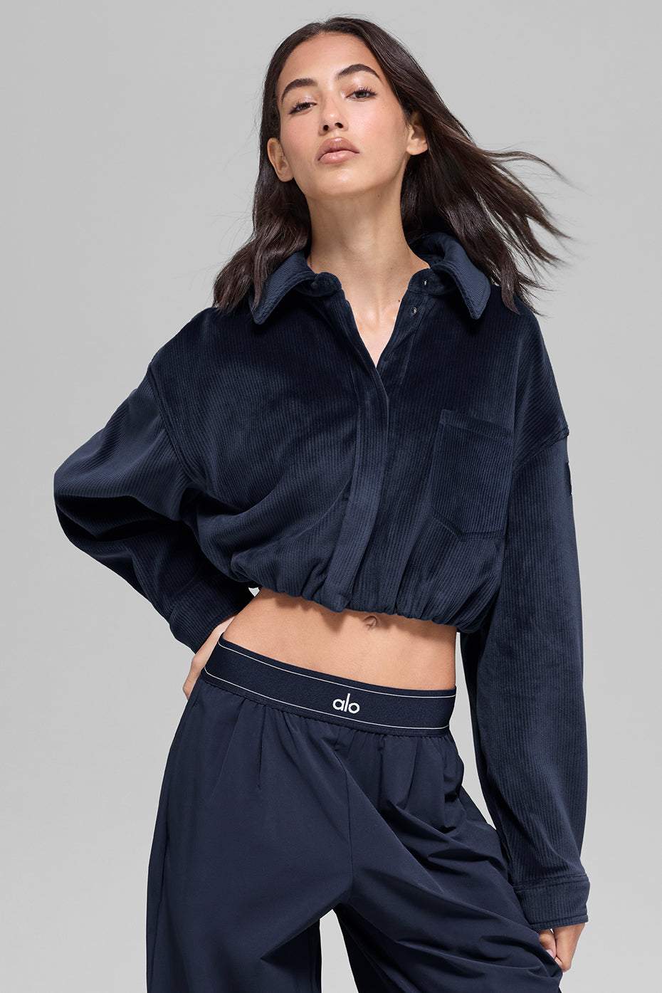 Ribbed Velour Cropped Mountain Side Jacket