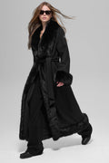 Manteau Long Fausse Fourrure Trimmed
