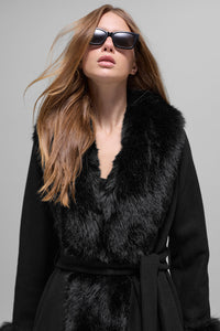 Manteau Long Fausse Fourrure Trimmed