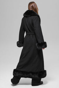 Manteau Long Fausse Fourrure Trimmed
