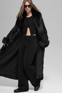 Manteau Long Fausse Fourrure Trimmed