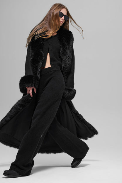Manteau Long Fausse Fourrure Trimmed