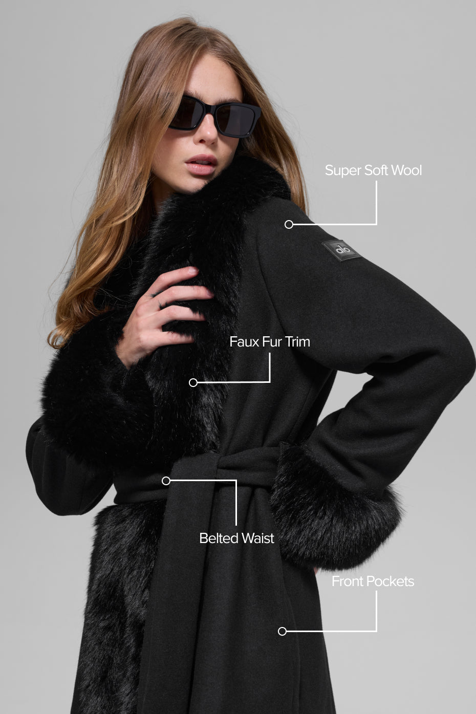 Manteau Long Fausse Fourrure Trimmed