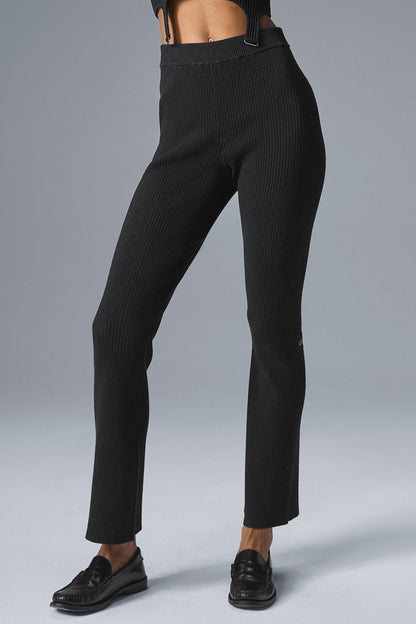 Pantalon Évasé Taille Haute En Maille Denim
