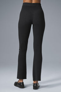 Pantalon Évasé Taille Haute En Maille Denim