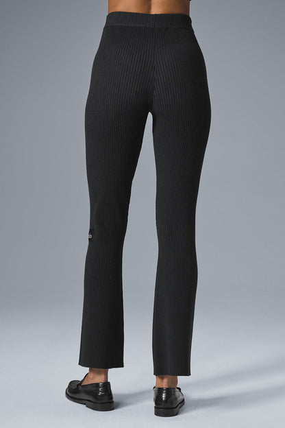 Pantalon Évasé Taille Haute En Maille Denim