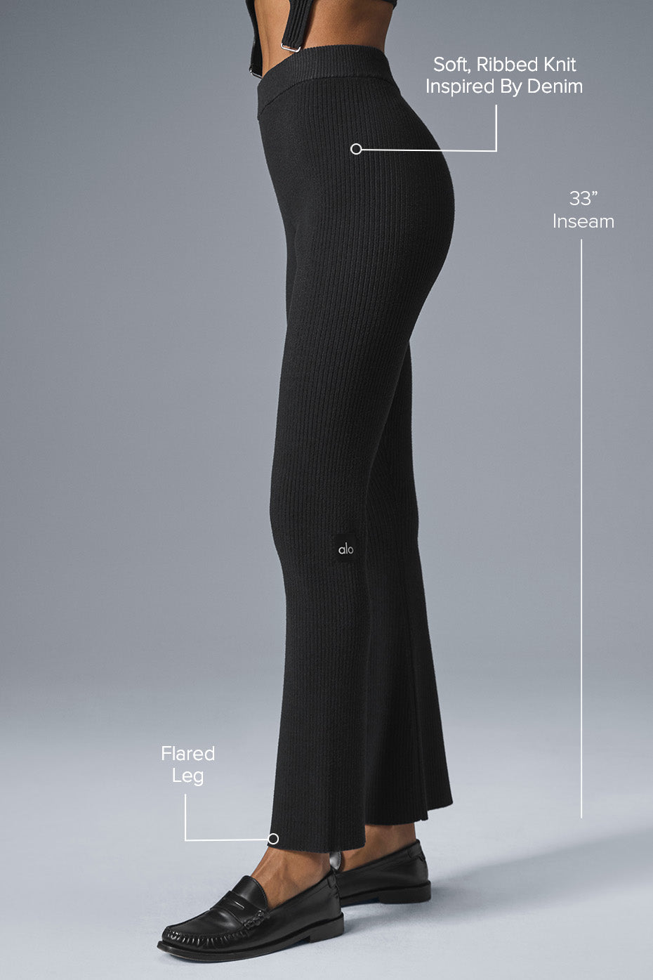 Pantalon Évasé Taille Haute En Maille Denim