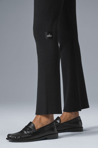 Pantalon Évasé Taille Haute En Maille Denim