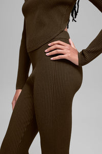 Pantalon Évasé Taille Haute En Maille Denim