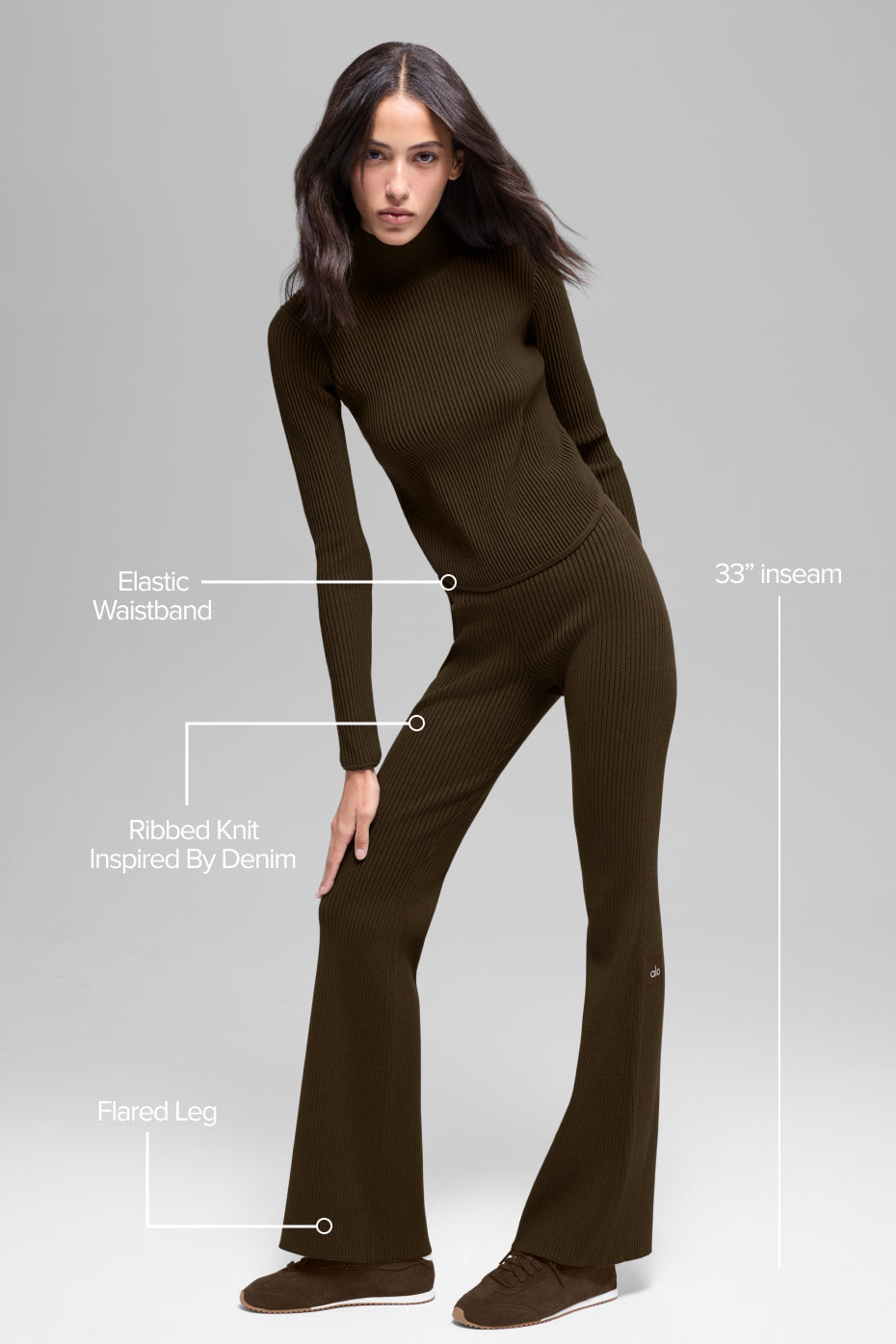 Pantalon Évasé Taille Haute En Maille Denim