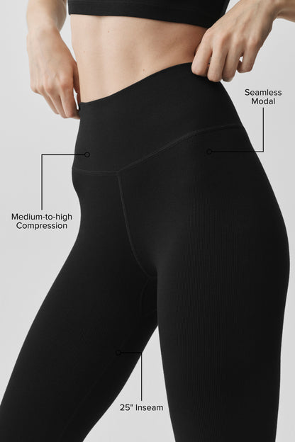 Legging Côtelé Taille Haute 7/8 Sans Coutures Modal
