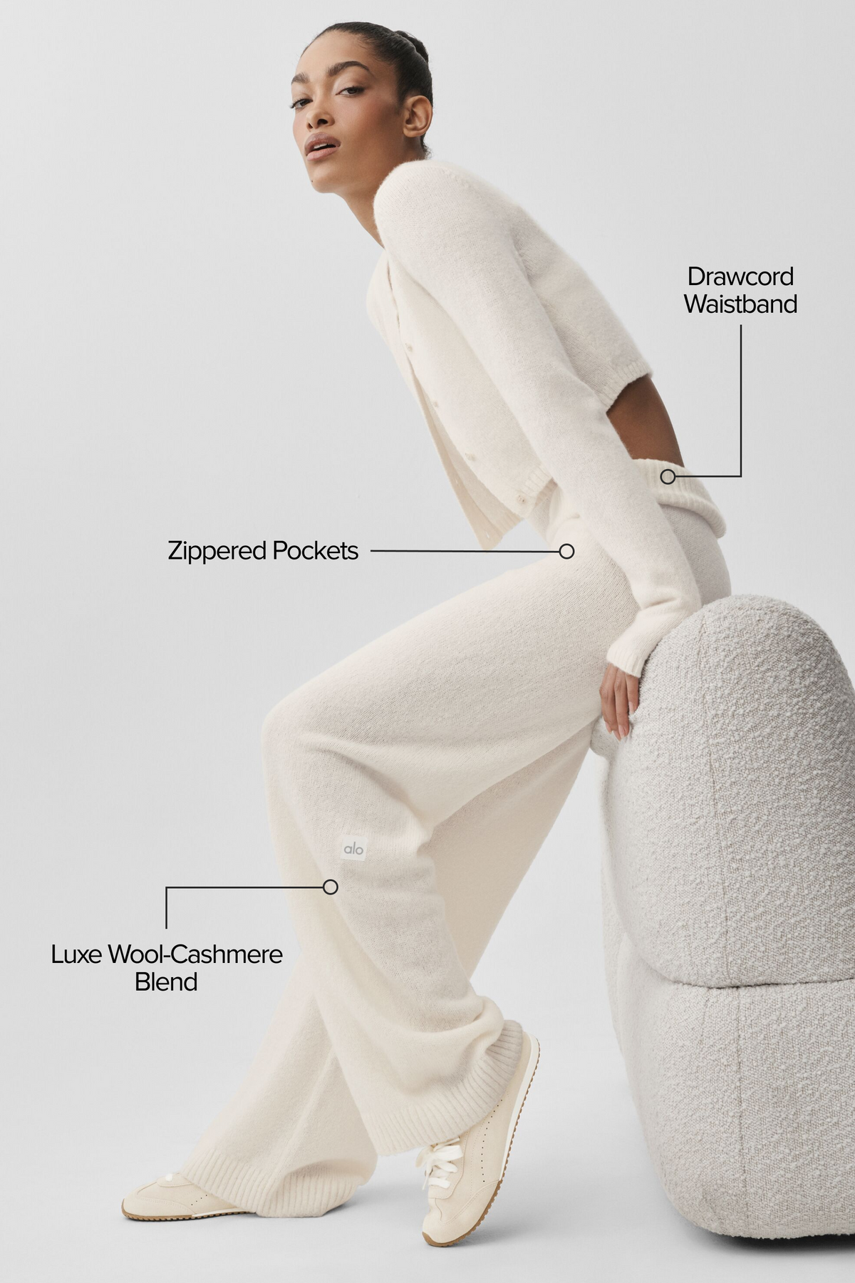 Pantalon Ample Taille Haute En Laine Et Cachemire New Class
