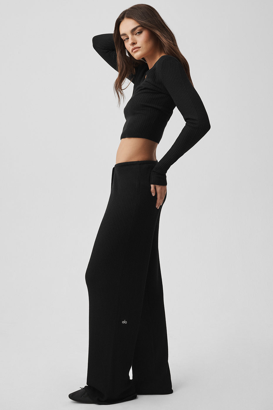 Pantalon Large En Maille Taille Mi-Haute Unwind