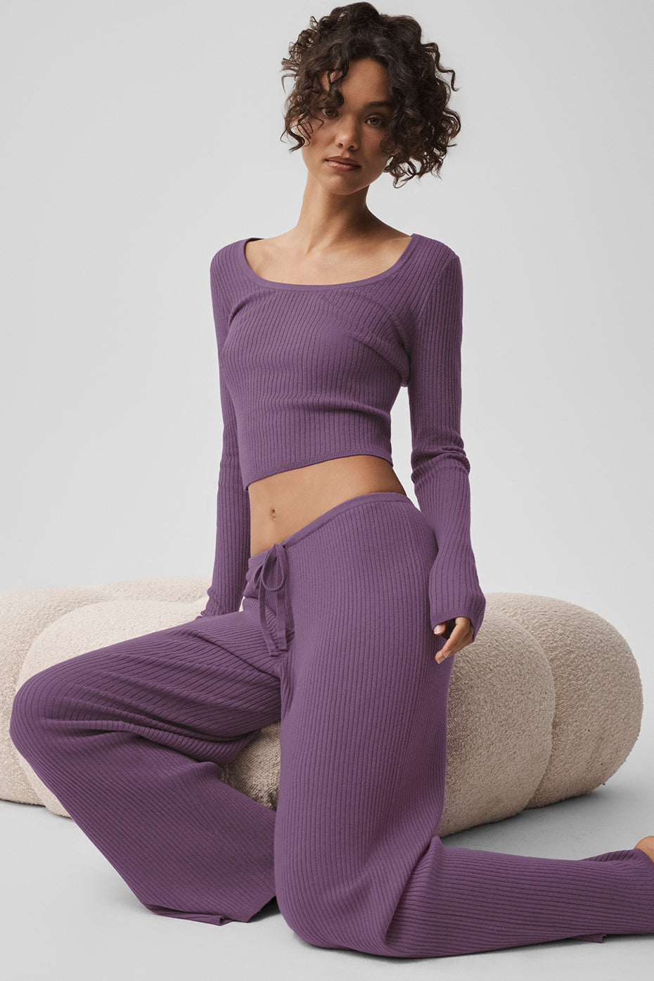 Pantalon Large En Maille Taille Mi-Haute Unwind