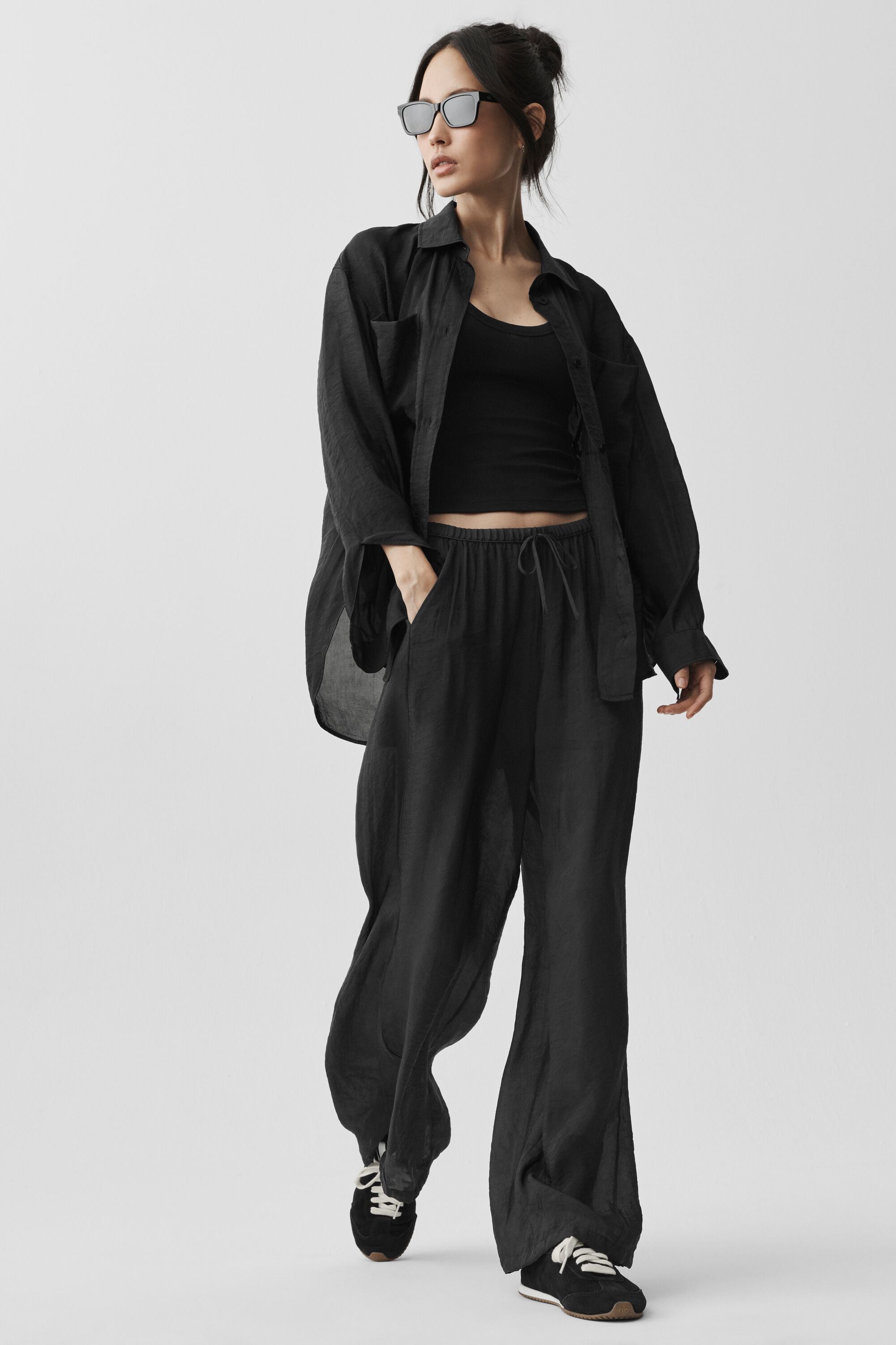 Pantalon Taille Haute Coupe Droite Semi-Transparent Golden Hour