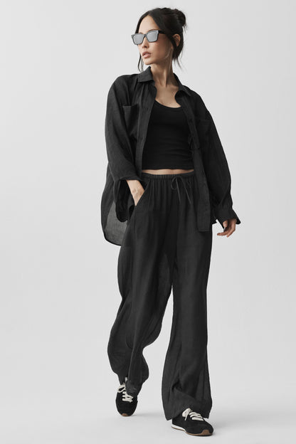 Pantalon Taille Haute Coupe Droite Semi-Transparent Golden Hour