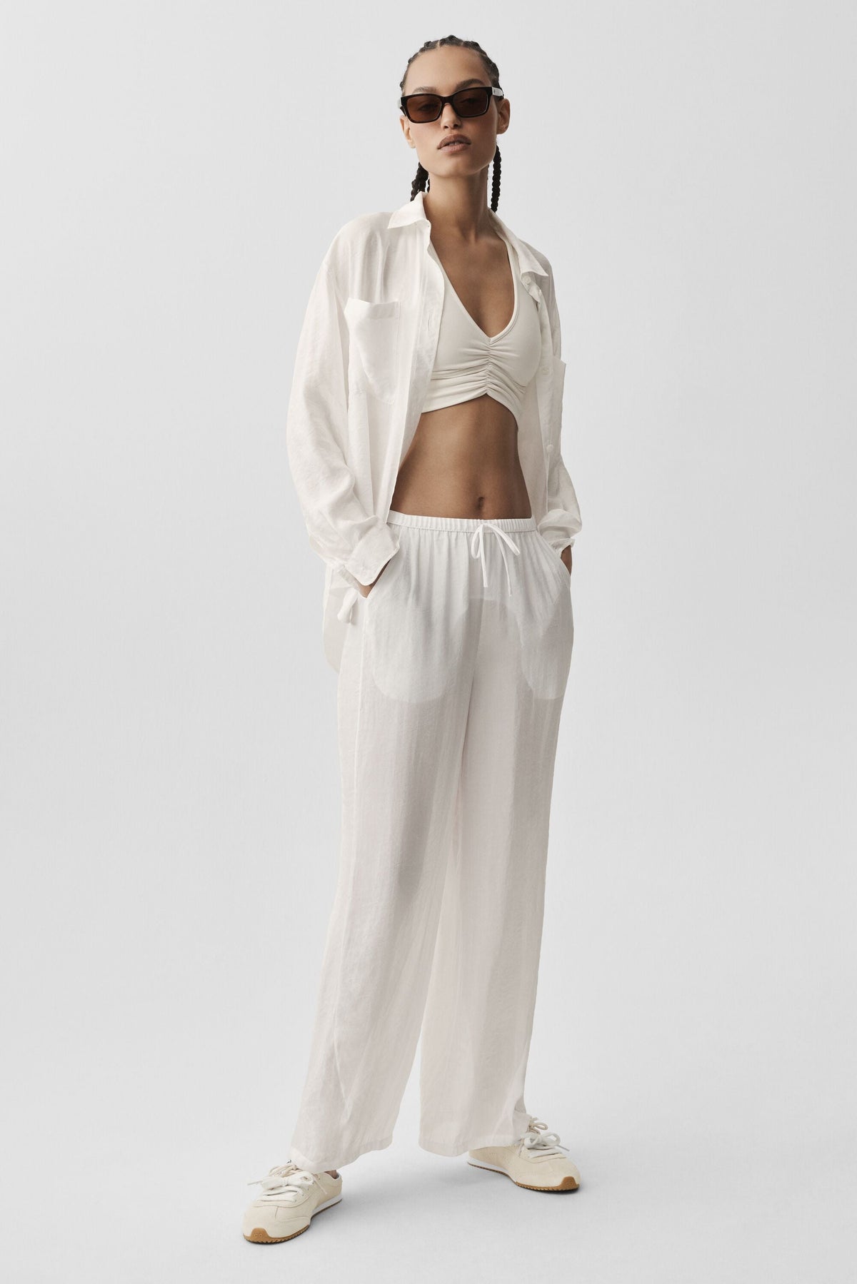 Pantalon Taille Haute Coupe Droite Semi-Transparent Golden Hour