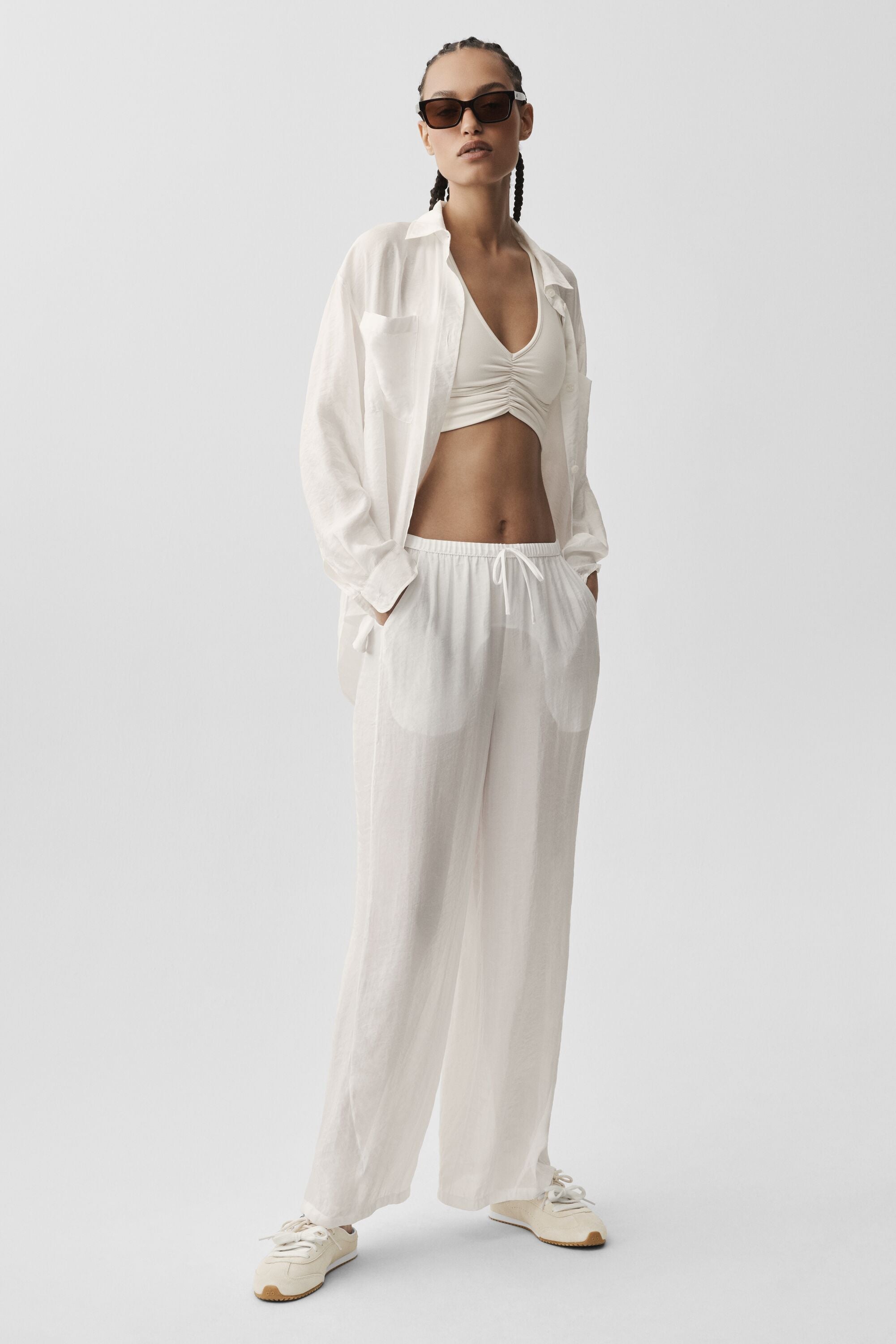 Pantalon Taille Haute Coupe Droite Semi-Transparent Golden Hour