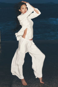 Pantalon Taille Haute Coupe Droite Semi-Transparent Golden Hour