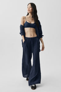 Pantalon Taille Haute Coupe Droite Semi-Transparent Golden Hour
