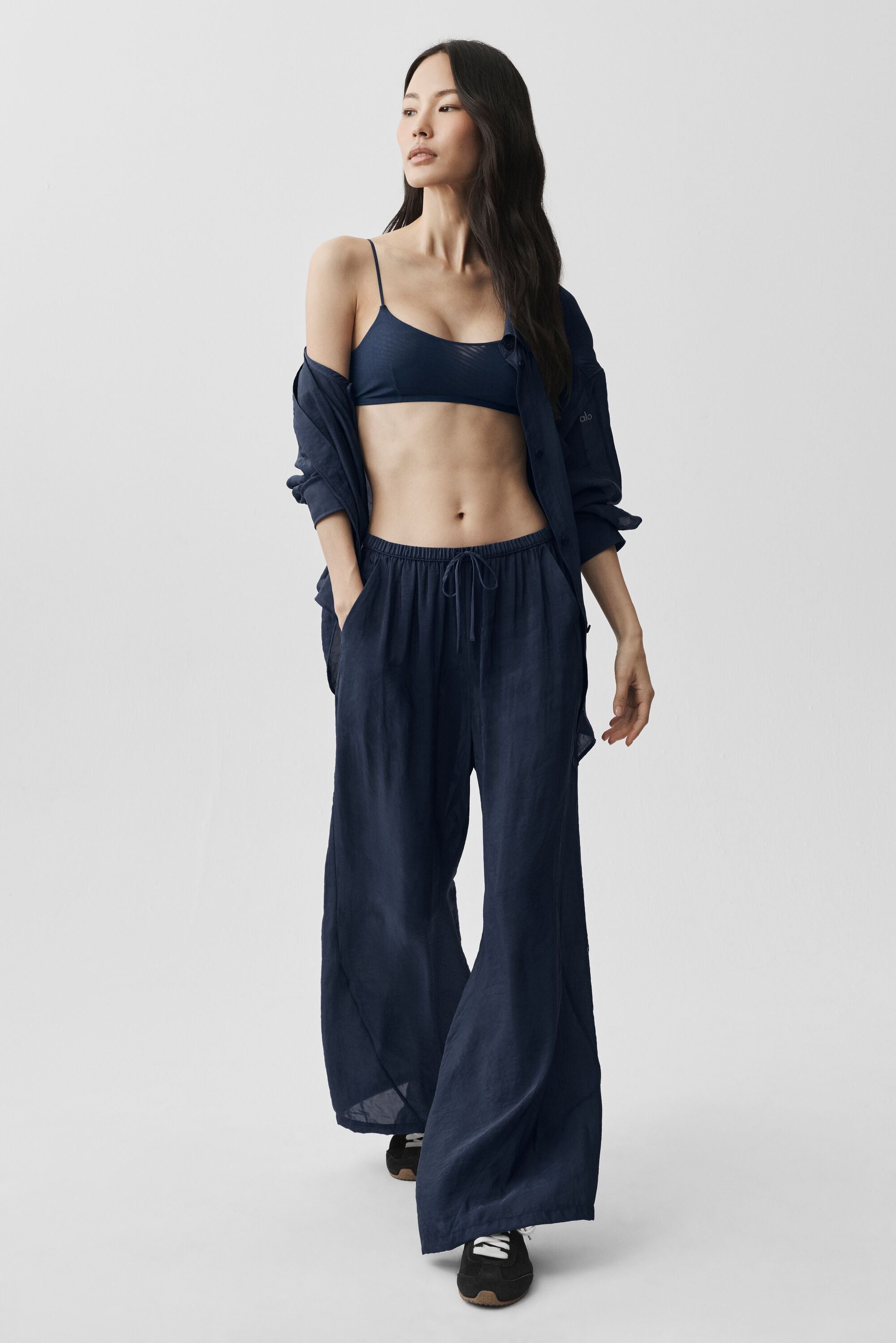 Pantalon Taille Haute Coupe Droite Semi-Transparent Golden Hour