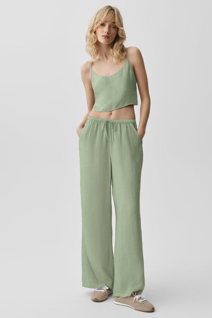 Pantalon Taille Haute Coupe Droite Semi-Transparent Golden Hour