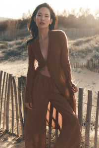 Pantalon Taille Haute Coupe Droite Semi-Transparent Golden Hour